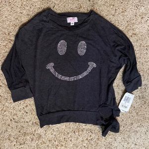 Sofi Toddler Girls 3T Smiley Face Gemstone Gray Long Sleeve Tee Knot Tie Waist